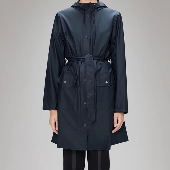 Rains Women's Blue Curve Long Trench - Picture 4 of 4